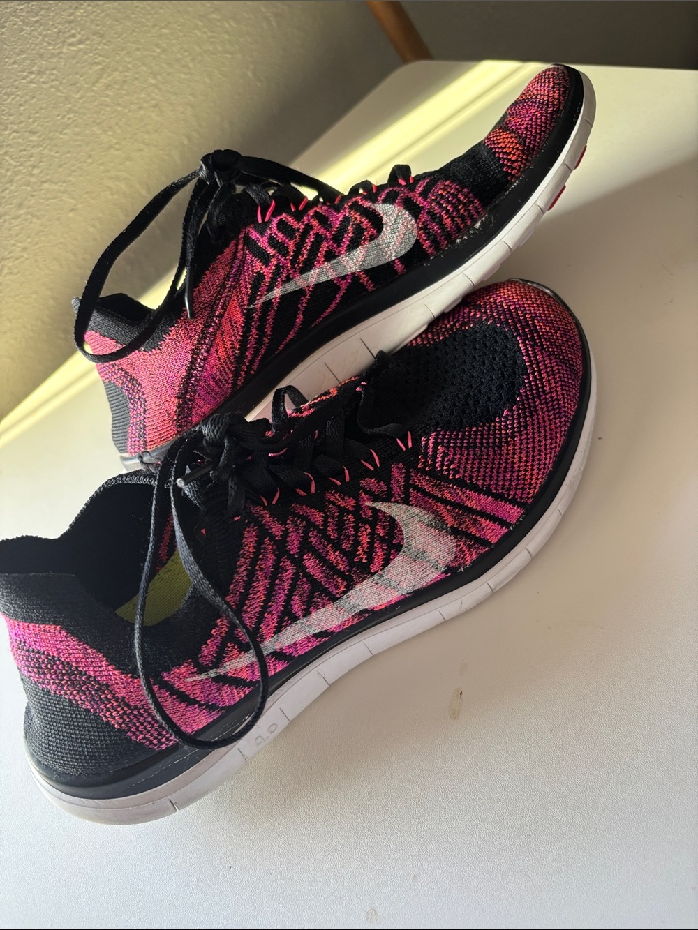 Nike Women’s Black & Pink Knit Lace-Up Running Shoes